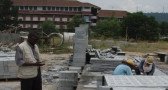 Panel casting yard with moulds set out on prepared beds